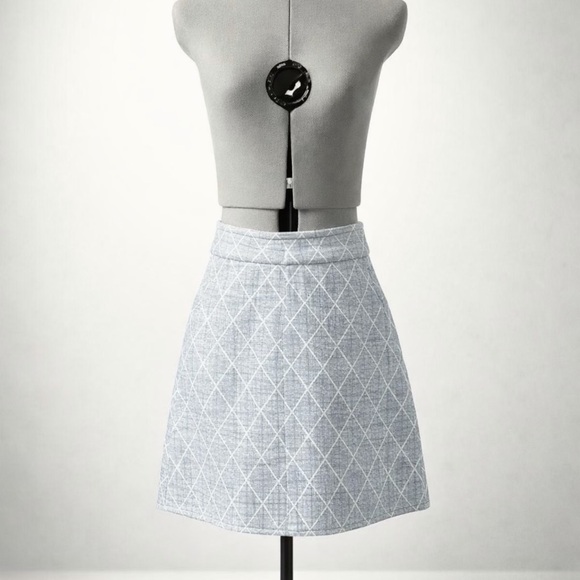 Sandro Quilted Denim Mini Skirt, Front Zip, light blue, A-line, 34 (XS), EUC - Picture 7 of 14